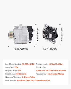 003fbf19-d0a6-4400-baa5-0504f2934a79.jpg Car Alternator 11491, Compatible With Hyundai Sonata 2.4L 2010-2013, Kia Optima 2.4L 2011-2013, Automotive Replacement Alternator With Aluminum Housing And Pure Copper Round Coil, 37300-2G150