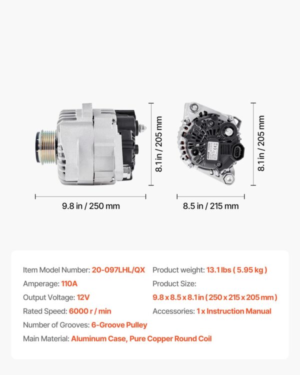 003fbf19-d0a6-4400-baa5-0504f2934a79.jpg Car Alternator 11491, Compatible With Hyundai Sonata 2.4L 2010-2013, Kia Optima 2.4L 2011-2013, Automotive Replacement Alternator With Aluminum Housing And Pure Copper Round Coil, 37300-2G150