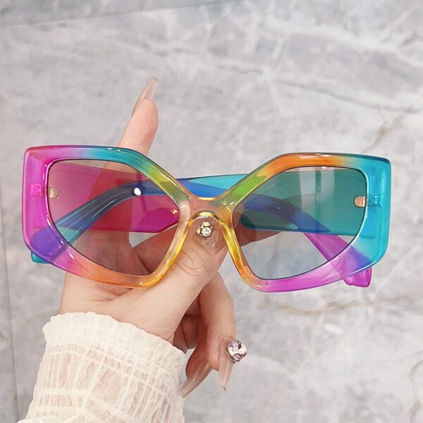 Rainbow Irregular Frame Retro Cat Eye Sunglasses Personalized Sunglasses