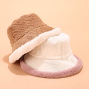 588774797 Autumn Winter Bucket Hats Women Corduroy Panama Hat Thick Warm Plush Fisherman Cap For Girl crimping Basin Hat kapelusz