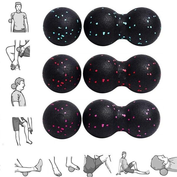 (Ship Now) 2Pc Peanut Fitness Massage Ball Set Double Lacrosse Mobility Ball for Myofascial Physical Therapy Deep Tissue Massage
