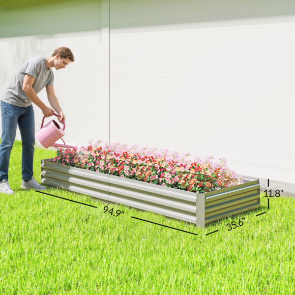 0bdbc975-e4de-4a5b-8607-dc20bc323c6e.jpg 95" x 36" x 12" Galvanized Raised Garden Bed, Easy DIY and Cleaning for Growing Flowers, Herbs, Succulents, Silver