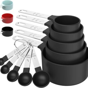 Stackable Measuring Cups & Spoons Set - Black Nesting Kitchen Gadgets With Stainless Steel Handles