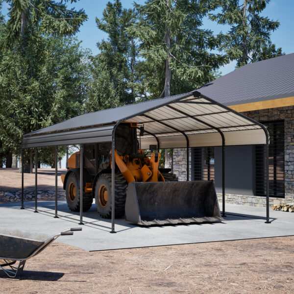 12X20 FT Metal Carport, Outdoor Car Shelter All Weather, Heavy Duty Outdoor Galvanized Car Shelter For Car Boat Truck And SUVs Black