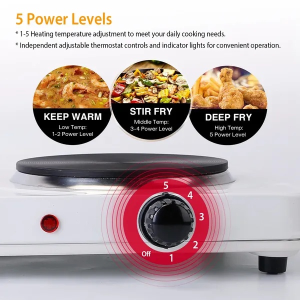 2000W Double Electric Burner Portable Dual Counter Stove Countertop Hot Plate Kitchen Cooker Stove With 5 Gear Temperature Control