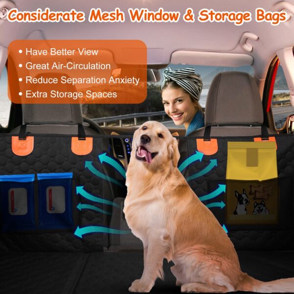 14bda316-1676-42ad-9f71-efb4abc920ca.jpg Dog Car Back Seat Cover With Zipper Mesh Window Storage Bags Waterproof 600D Oxford Cloth Car Seat Protector With Slide Flaps For Cars Trucks SUVs