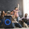 Portable Wireless Party Speaker With LED Light 2 Wireless Mics Remote Control TWS Music Accompany Mic. Priority Bass Echo Mic Treble Guitar In