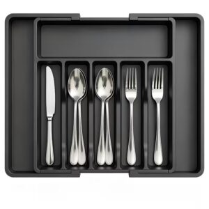 Expandable Utensil Tray For Kitchen, BPA Free Flatware And Cutlery Holder, Adjustable Plastic Storage For Spoons Forks Knives
