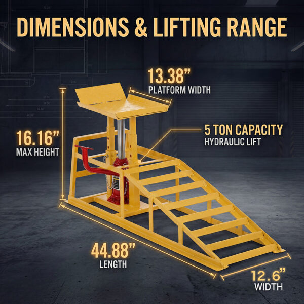 Auto Car Truck Service Ramps Lifts With Pedal, Garage Car Lift Hydraulic Ramps With Max. Lifting Force 5 Ton, Automotive Hydraulic Lift Repair Frame Lift 2 Pack Yellow Color