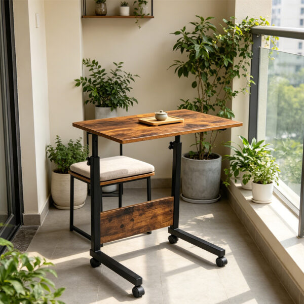 1876f45f-fe5c-4b4f-8b56-00f776362ecf.jpg Adjustable Tray Table Rolling Sofa Side Snack Table With Wheels Portable C-Shape Dinner Tray Tables Mobile Wooden Laptop Desk Beside Couch Bed