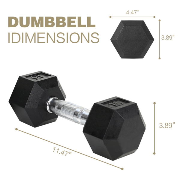 1879719339935141888.jpg 15LB 2 HDRS Rubber Coated Solid Cast Iron Dumbbells, Not Shipped On Weekends