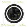 2Pc 7in 6000LM Round LED Headlight Halo Angel Eyes For Jeep Wrangler TJ JK CJ With H4 To H13 Adapter Plug And Play
