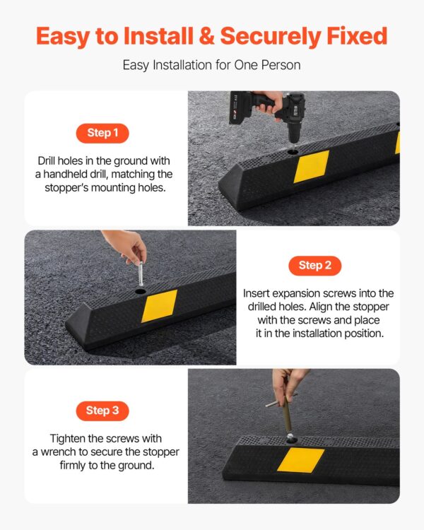 1963a048-007a-42c0-891e-76bd7cbb5927.jpg Parking Stopper, 72 Inch 2 Pcs Heavy Duty Parking Aid For Garage, Rubber Curb Garage Floor Stopper With Reflective Strips, Aid Gadgets For Cars Vans Trucks Tire Wheel Guide Block Stops Bumpers