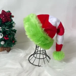 Festival Christmas Santa Hats Striped Plush Santa Caps Holiday Celebration Party Accessory Headwear for Family Wholesale
