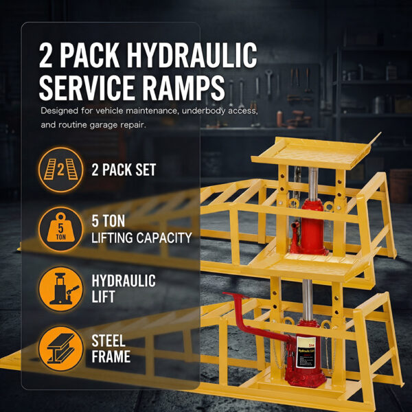 Auto Car Truck Service Ramps Lifts With Pedal, Garage Car Lift Hydraulic Ramps With Max. Lifting Force 5 Ton, Automotive Hydraulic Lift Repair Frame Lift 2 Pack Yellow Color