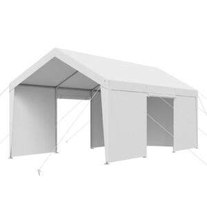 1cc753da-586a-41e7-9aa5-167bec8c354f.jpg Carport Car Canopy 10x20FT Heavy Duty Outdoor Car Shelter With Sidewalls White