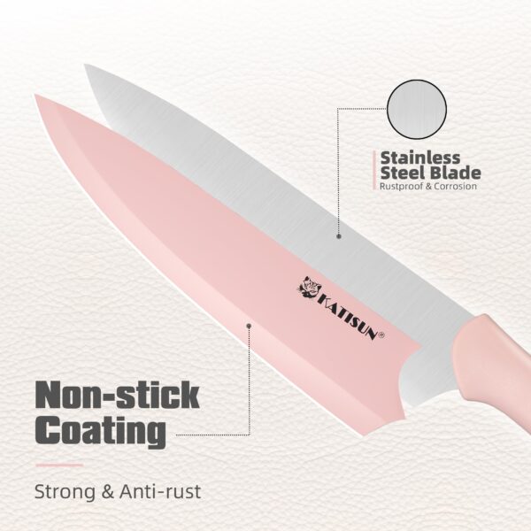 2449168c-85d9-424d-b797-1c56182c894e.jpg Kitchen Knife Set With Block, 14 Piece Pink Non-Stick Paint Coating Stainless Steel Knives Set, Anti-Rust And Dishwasher Safe, 12 Knives With Kitchen Shears And Block Pink