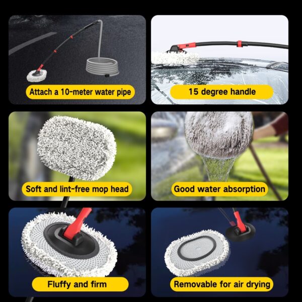 267fb0e9-0656-4e14-87ec-c179a74ca2e0.jpg Portable 41-inch Automatic Water Car Wash Mop For Home And Outdoor Use, Featuring A Soft Brush Head To Prevent Scratches, Includes A 10-meter Hose That Connects To A Water Faucet, Suitable For Cleanin