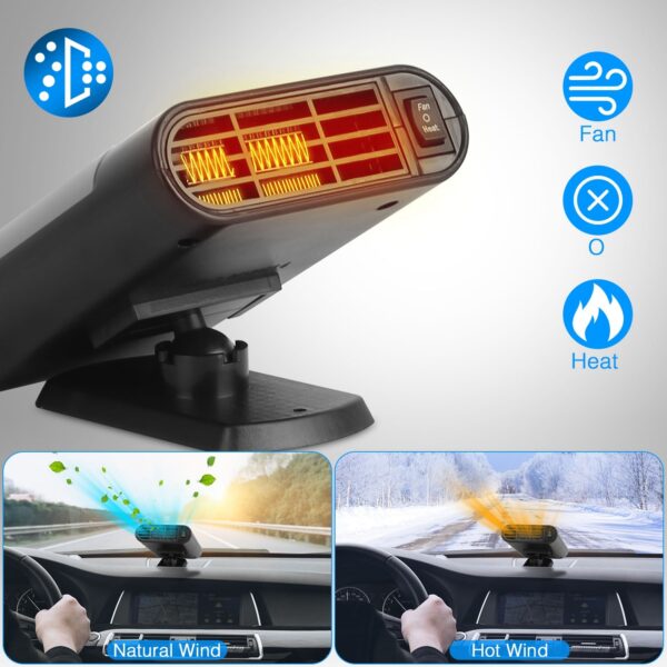 29bdf864-b990-4157-b0c8-d2b3de01e404.jpg 12V 150W Portable Car Heater Heating Fan 2 In 1 Defroster Defogger Demister Windshield Heater Automotive Cooling Fan With Air Purification 360 Degree Rotating Base