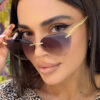588596526 Snake leg frameless cut cat eye sunglasses, fashionable spicy girl sun protection sunglasses for women