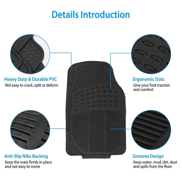 2b8185ac-a7ed-4601-bf66-69d02ac0b57e.jpg 4Pcs Automotive Floor Mats Front And Rear PVC Rubber Floor Mats Heavy Duty Drive Vehicle Car Mats With Trimmable Design Fit Most Cars SUVs Trucks