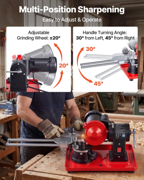 Circular Saw Blade Sharpener, 370W 3590RPM Rotary Angle Mill Grinder Sharpening Machine With 5" Grinding Wheel & 6 Saw Centerings - Fits Φ3.2" To Φ27.5" Circular Saw Blades