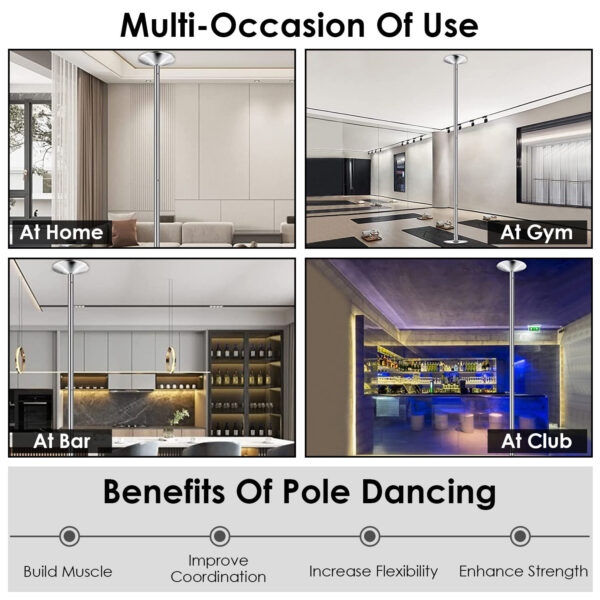 1Pc Stripper Dance Pole 45mm Spinning Static Dancing Pole With 88-108.1in Adjustable Height 551LBS Weight Capacity For Fitness Exercise Party Home Club Gym