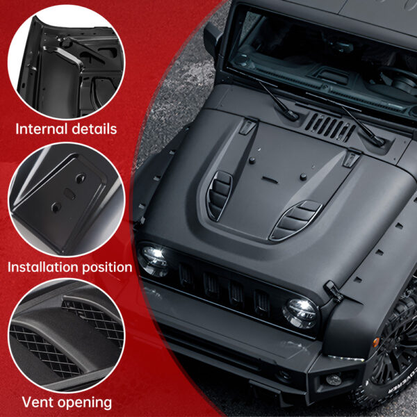 Vented Heat Dispersion Hood Compatible With Je Ep Wrangler JK JKU 2007-2017,10th Anniversary Edition Metal Replacement Hoods Accessory Black