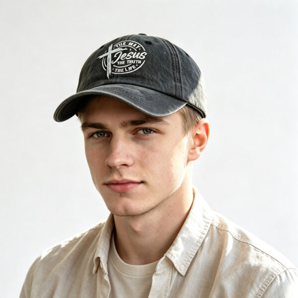 3523d9c0-2a5a-4bce-a65d-12dad93b0e3e.jpg 2pcs Vintage Washed Black Baseball Cap For Women Men, Jesus The Way The Truth The Life Cross Embroidered Faith Christian Hat