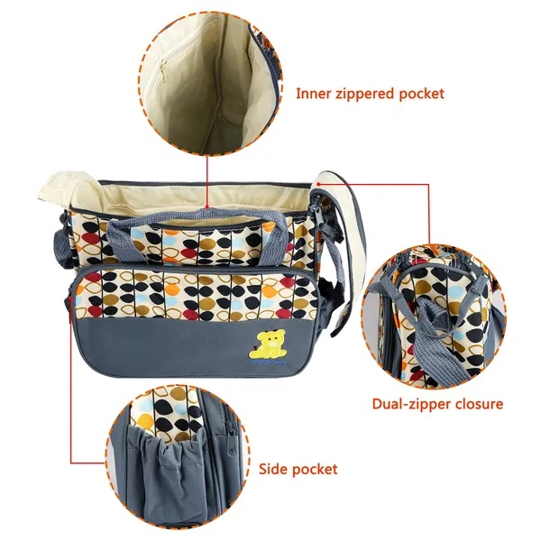 3f8e12ce-4d11-4777-8ade-82843bc2b339.jpg 5PCS Baby Nappy Diaper Bags Set Mummy Diaper Shoulder Bags W/ Nappy Changing Pad Insulated Pockets Travel Tote Bags