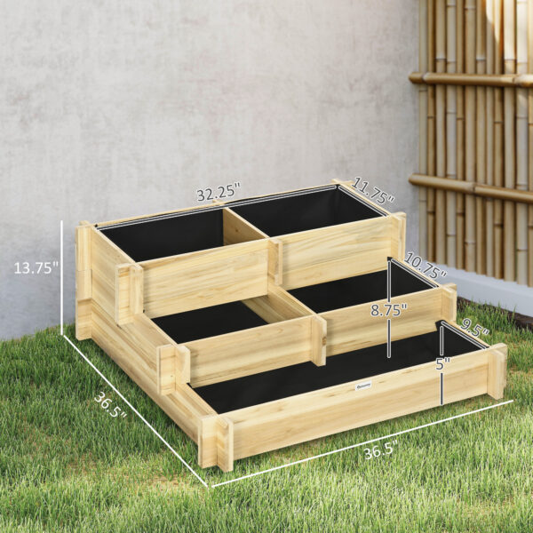 41e1a963-5e0c-4003-9eff-b82f29c9c085.jpg 3 Tier Raised Garden Bed, Water Draining Fabric for Soil, Elevated Wood Flower Box for Vegetables, Herbs, Natural