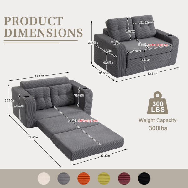 Convertible Sofa Bed,Expandable Double Sofa Bed, 2 In 1 Convertible Sofa Bed, Fold Out Floor Couch With Pillows For Living Room Bedroom Lounge