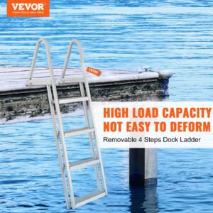 443d2440-0bba-4de3-9f91-81e311d9d1ea.jpg VEVOR Dock Ladder, Removable 4 Steps, 350 Lbs Load Capacity, Aluminum Alloy Pontoon Boat Ladder With Wide Step & Nonslip Rubber Mat, Easy To Install For Ship Lake Pool Marine Boarding