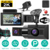 2K Car DVR 3 Channel Dash Cam Camcorder Camera Recorder With 140 Degree Angle GPS WiFi Night Vision G-sensor Loop Recording Parking Monitor
