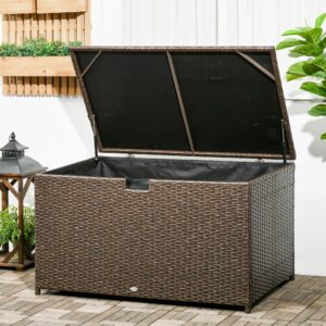 47c62f48-2eb4-485a-9225-361730f85a97.jpg 113 Gallon Outdoor Storage Box, Rattan Deck Box For Indoor, Patio Furniture Cushions, Pool Garden Tools, Brown