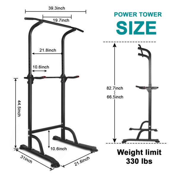 Power Tower Dip Station Adjustable Height Heavy Duty Multi-Function Fitness Training Equipment