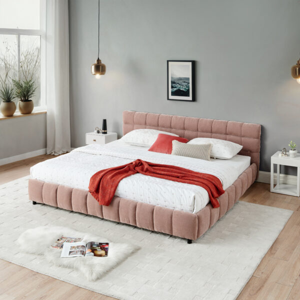 49012726-6f49-431a-883f-6fde4c738a04.jpg California King Size Upholstered Bed ,comfortable Upholstered Bed Frame, Chenille Fabric, With Headboard And Solid Bed Frame. With Drawer For Storage.-Pink90.5 X80.5 X31