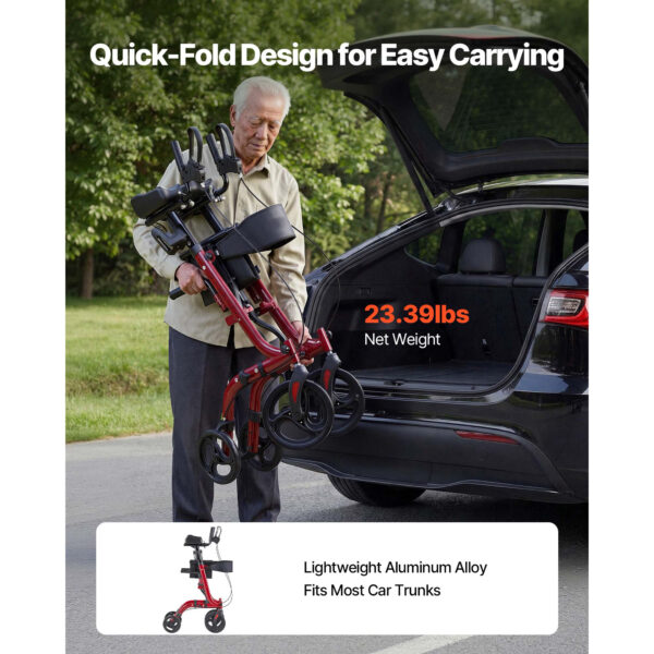Rollator Walker With Seat For Seniors, Foldable Rolling Walker, Lightweight Aluminum Mobility Walking Aid With PVC Solid Wheels, Adjustable Handle, Storage Bag, Cup Cane Holder - Supports 300LBS