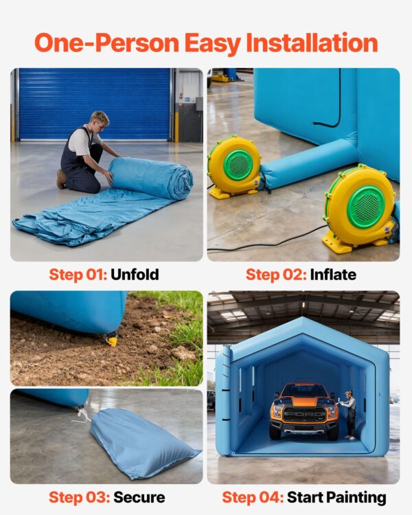 Inflatable Paint Booth, 39.37 X 16.40 X 13.12 Ft, Inflatable Spray Booth With 950W+1100W Blowers, Air Filter System, Triangular Roof, For Painting Car, Truck, Furniture, Automotive Sheet Metal