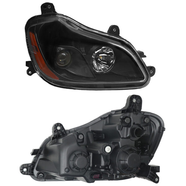 Black Headlights Compatible With Kenworth T680 2013-2021 Included Bulbs Pair
