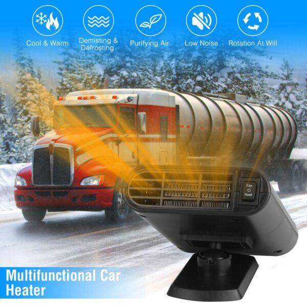 56fe82f2-416c-44f5-927e-4077b51bc60d.jpg 12V 150W Portable Car Heater Heating Fan 2 In 1 Defroster Defogger Demister Windshield Heater Automotive Cooling Fan With Air Purification 360 Degree Rotating Base