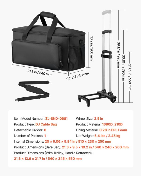 57d6a9cf-be34-4afc-a1d0-97ac2f3d2c76.jpg Rolling DJ Cable Bag, 1680D, Padded File Gig Bag With Wheels, 6 Detachable Divider, Travel Storage Music Gear Case, For Professional DJ Gear, Musical Instrument And Accessories, Sound Equipment