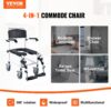 Shower Commode Wheelchair With 4 Lockable Wheels, Footrests, Flip-up Arms, 3-Level Adjustable Height, 5L Removable Bucket, 350 LBS Capacity, Commode Chair For Adults Seniors
