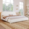 Cream Style Fabric Upholstered Bed, Simple Modern Bedroom Double Bed,Queen