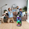 Portable Wireless Party Speaker With LED Light Wireless Mic Remote Control TWS Treble Bass Mic. Echo Music Accompany Mic. Priority Guitar In