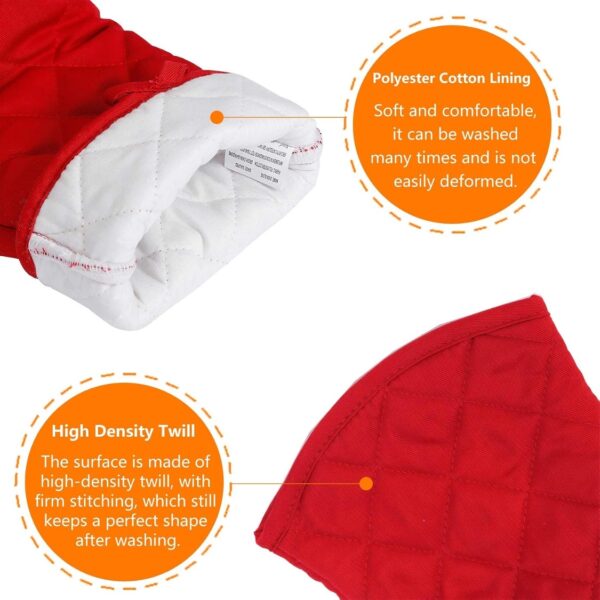1 Pair Red Cotton Silicone Long Oven Mitts Non-Slip Heat Resistant Kitchen Gloves For Baking Cooking And Handling Hot Pots Pans