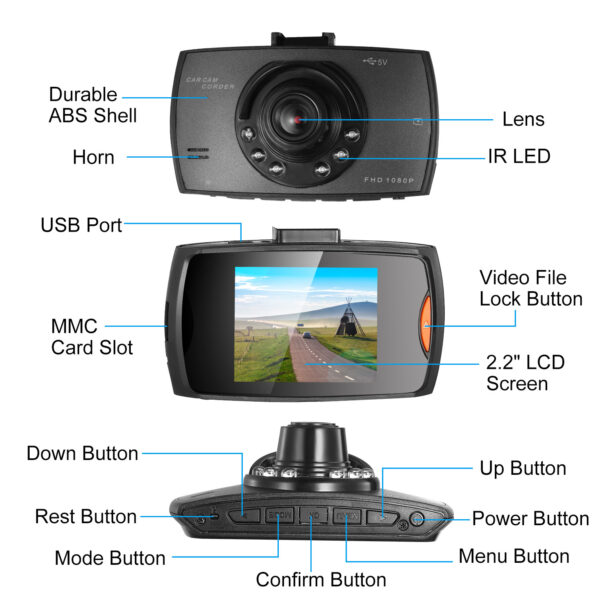 60476629-9d94-4904-b86a-8f397641a7f4.jpg Full HD 1080P Car DVR Recorder, 90 Degree Wide Angle Dashcam, Night Vision With Infrared Lights, Seamless Loop Recording, Support Up To 32G MMC Card