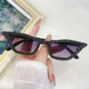Triangle cat eye handmade diamond studded sunglasses for women's retro chain sunshade sunglasses