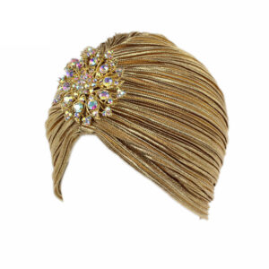 588775453 New Fashion Ladies Gold Silver Diamond Jewel Turban Hats For Women Chemo Bandana Hijab Pleated Indian Cap Turbante Hat