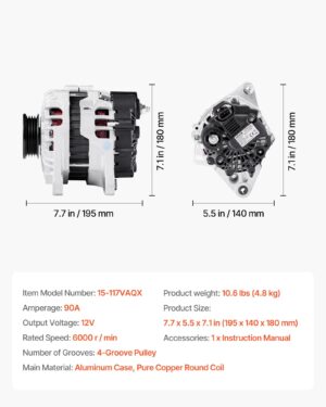 66983b5a-a98e-4fe4-ab08-856e31fc00b8.jpg Car Alternator 11311N, Fit For KIA Spectra5 L4 2.0L 2007-2009, Soul 2010-2011, For HYUNDAI Elantra L4 2.0L 2007-2012, Automotive Replacement Alternator 211311, 2655635, 3730023650, 40046020